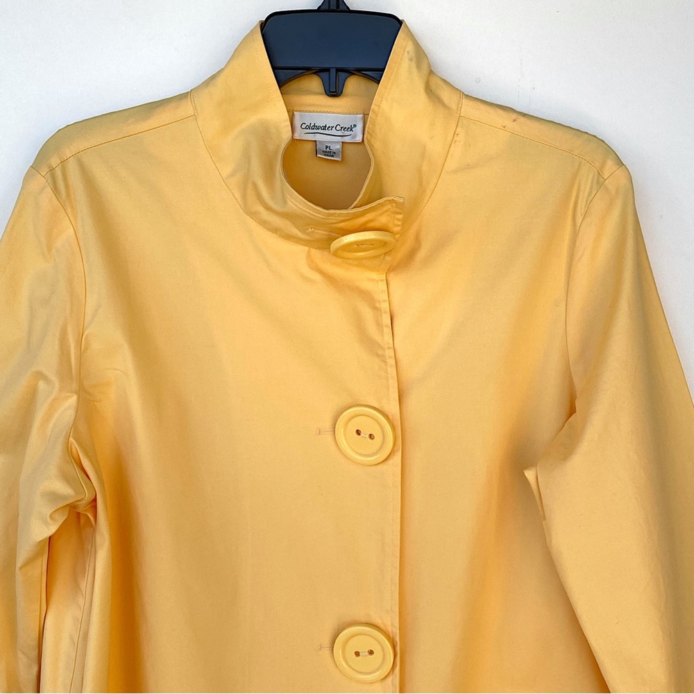 COLDWATER CREEK Petite Large Button Swing Jacket Mock Neck Cotton Stretch Yellow - Picture 2 of 7
